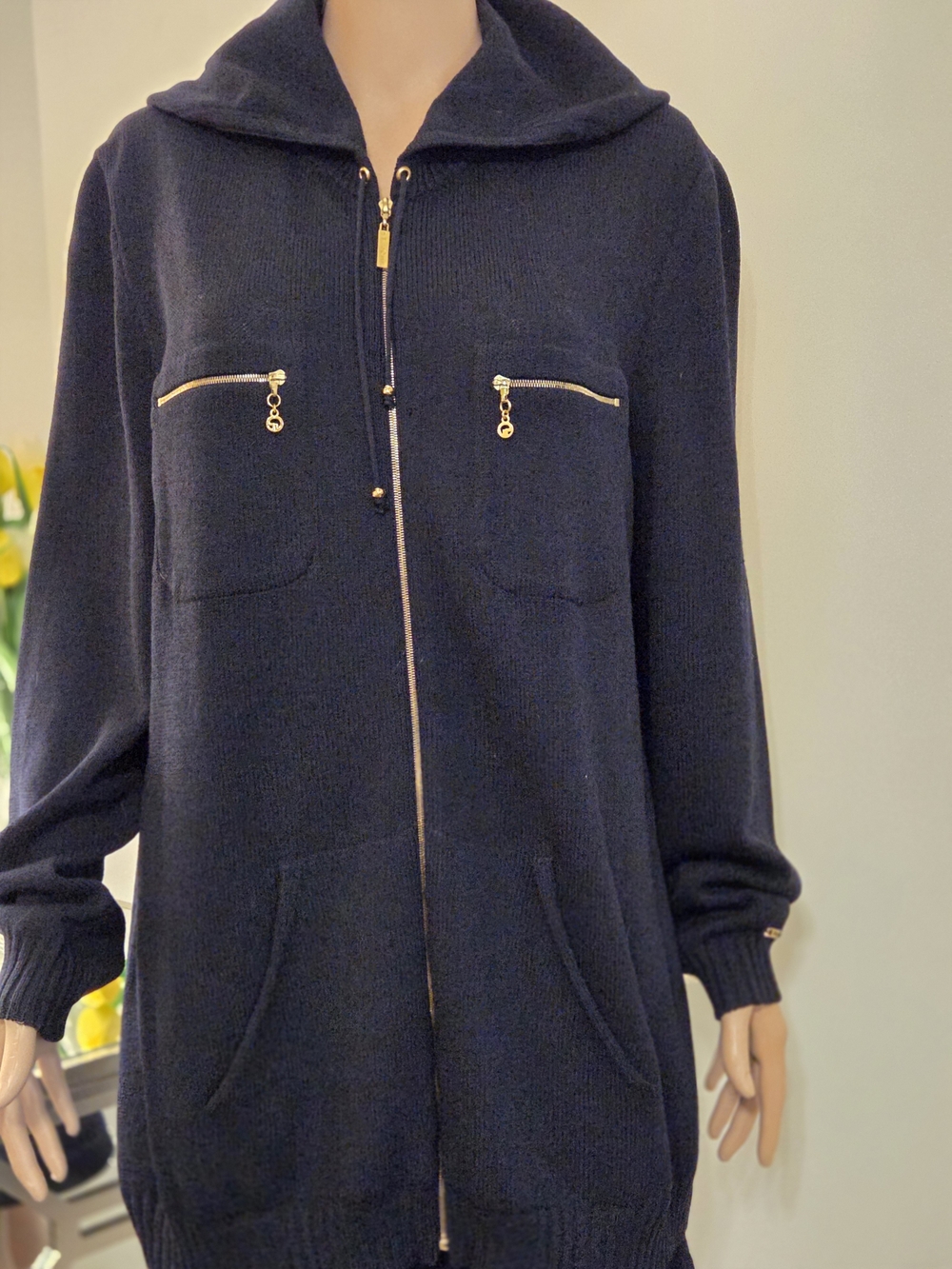 St John Sport Navy Zip-Up Hoodie with Gold Hardware